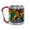 Tassendruck Karabiner Edelstahltasse - mit Foto und Name selbst gestalten - Geschenk für Camper, Campingtasse, Outdoortasse, 