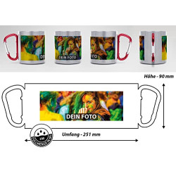 Tassendruck Karabiner Edelstahltasse - mit Foto und Name selbst gestalten - Geschenk für Camper, Campingtasse, Outdoortasse, 