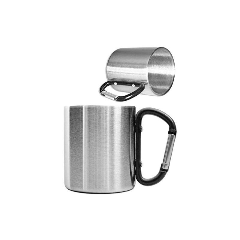 Outdoor Saxx® - Robuste Camping-Tasse mit Karabiner-Griff, Edelstahl, 250 ml silber/schwarz Outdoor Saxx® - Robuste Camping-Tasse mit Karabiner-Griff, Edelstahl, 250 ml silber/schwarz