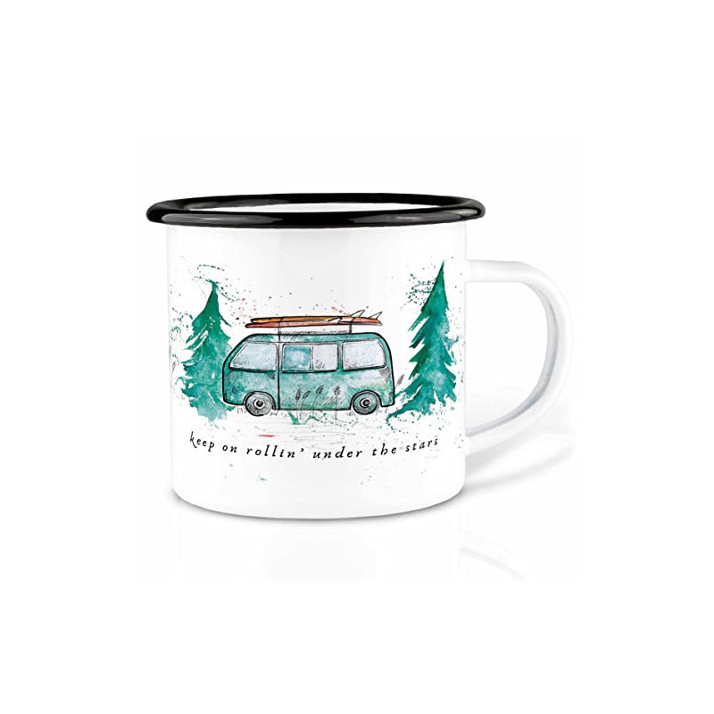 Ligarti Emaille Tasse  leicht & robust  | Camping Becher handveredelt in Deutschland | Blechtasse, Vanlife Zubehör, Camping B