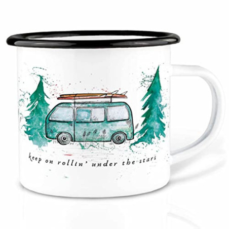 Ligarti Emaille Tasse  leicht & robust  | Camping Becher handveredelt in Deutschland | Blechtasse, Vanlife Zubehör, Camping B
