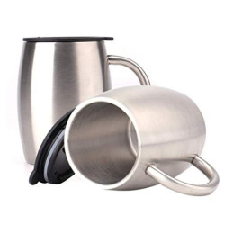 Lawei 2 Stück Edelstahl Kaffeebecher 400ml Campingtasse Isolierbecher Edelstahlbecher Thermobecher Kaffeetasse mit Deckel für