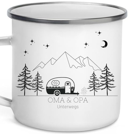 Little Mathilda Emaille Tasse Camping personalisierte Campingtasse mit Namen Kaffeetasse Zubehör Wohnmobil Wohnwagen Van Gesc