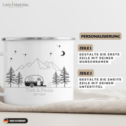 Little Mathilda Emaille Tasse Camping personalisierte Campingtasse mit Namen Kaffeetasse Zubehör Wohnmobil Wohnwagen Van Gesc