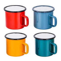 TEAMFAR Emaille Tasse 4er-Set, Mehrweg Kaffee-/Tee-/Trinkbecher, Rot/Blau/Grün/Gelb porzellan Kaffeetassen Teetassen für Dahe