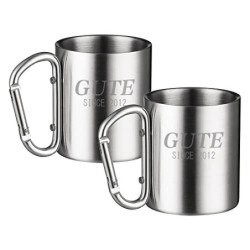 Gute Camping Becher,2 Stück Edelstahl Camping Cup Outdoor Becher mit Karabinerhaken, Bruchsicherer Campingbecher for die Reis