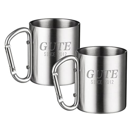Gute Camping Becher,2 Stück Edelstahl Camping Cup Outdoor Becher mit Karabinerhaken, Bruchsicherer Campingbecher for die Reis