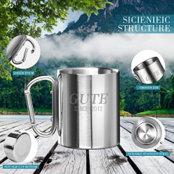 Gute Camping Becher,2 Stück Edelstahl Camping Cup Outdoor Becher mit Karabinerhaken, Bruchsicherer Campingbecher for die Reis