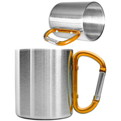 Outdoor Saxx® - Robuste Camping-Tasse mit Karabiner-Griff, Edelstahl, 250 ml  silber/orange 