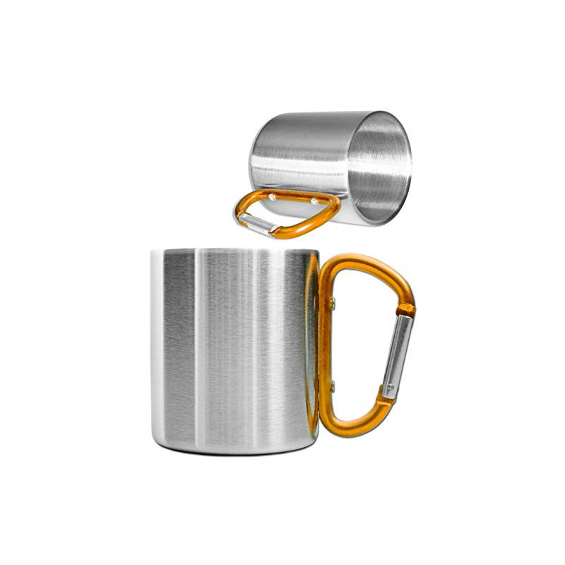 Outdoor Saxx® - Robuste Camping-Tasse mit Karabiner-Griff, Edelstahl, 250 ml silber/orange Outdoor Saxx® - Robuste Camping-Tasse mit Karabiner-Griff, Edelstahl, 250 ml silber/orange