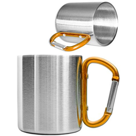 Outdoor Saxx® - Robuste Camping-Tasse mit Karabiner-Griff, Edelstahl, 250 ml  silber/orange 