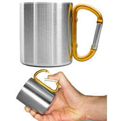 Outdoor Saxx® - Robuste Camping-Tasse mit Karabiner-Griff, Edelstahl, 250 ml  silber/orange 
