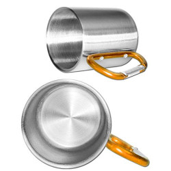 Outdoor Saxx® - Robuste Camping-Tasse mit Karabiner-Griff, Edelstahl, 250 ml  silber/orange 