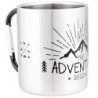 MUGSY I Edelstahltasse The Adventure Begins, Karabinerhaken Henkel, Bruchfest, Camping Tasse, Silber, 280 ml