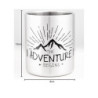 MUGSY I Edelstahltasse The Adventure Begins, Karabinerhaken Henkel, Bruchfest, Camping Tasse, Silber, 280 ml