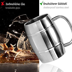 com-four® Edelstahlbecher XL - 400 ml Bierkrug aus Edelstahl 304 - Edelstahltasse - Campingtasse doppelwandig und BPA-frei - 