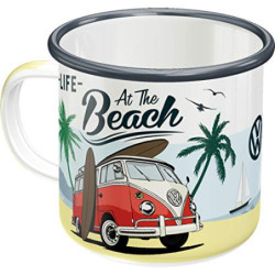 Nostalgic-Art Retro Emaille-Tasse, 360 ml, VW Bulli – Beach – Volkswagen Bus Geschenk-Idee, Camping-Becher, Vintage Design