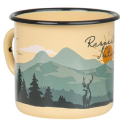 MUGSY Respect Nature | Emaille Tasse beige | im Outdoor Design | Emaille Becher robust und leicht für Camping und Wandern | R