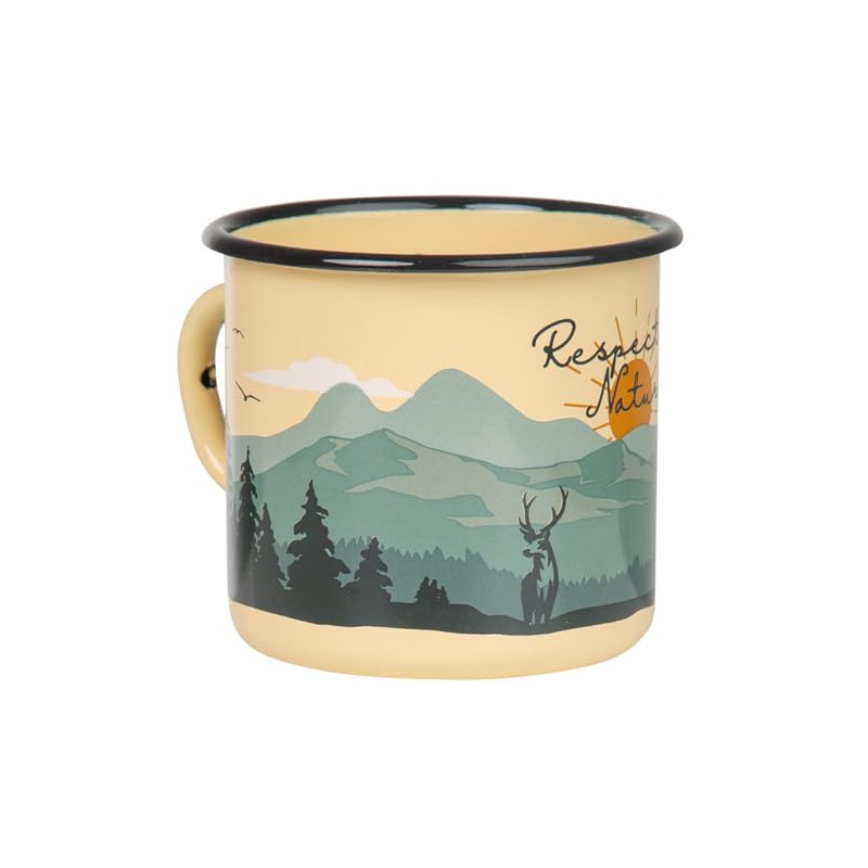 MUGSY Respect Nature | Emaille Tasse beige | im Outdoor Design | Emaille Becher robust und leicht für Camping und Wandern | R MUGSY Respect Nature | Emaille Tasse beige | im Outdoor Design | Emaille Becher robust und leicht für Camping und Wandern | R