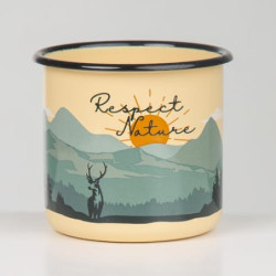 MUGSY Respect Nature | Emaille Tasse beige | im Outdoor Design | Emaille Becher robust und leicht für Camping und Wandern | R