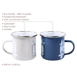 BRISA VW Collection - Volkswagen 2er Set Emaille Kaffee-Tee-Cappuccino-Tasse-Becher-Haferl Mug für Camping & Outdoor T1 Bus  