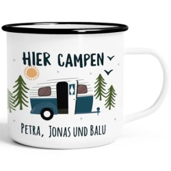 SpecialMe® Emailletasse Camping personalisiert Namen Familie Geschenke für Camper Wohnwagen personalisierbar.Becher Emaille e
