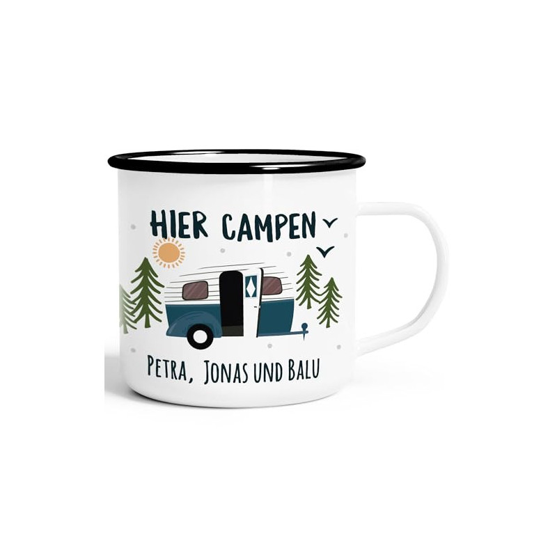 SpecialMe® Emailletasse Camping personalisiert Namen Familie Geschenke für Camper Wohnwagen personalisierbar.Becher Emaille e