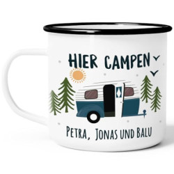 SpecialMe® Emailletasse Camping personalisiert Namen Familie Geschenke für Camper Wohnwagen personalisierbar.Becher Emaille e