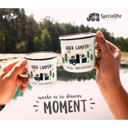 SpecialMe® Emailletasse Camping personalisiert Namen Familie Geschenke für Camper Wohnwagen personalisierbar.Becher Emaille e