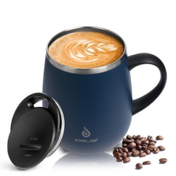 Ideus Kaffeebecher 470 ml  16 oz , doppelwandige vakuumisolierte Kaffee- und Teetasse aus Edelstahl mit rutschfestem Griff un
