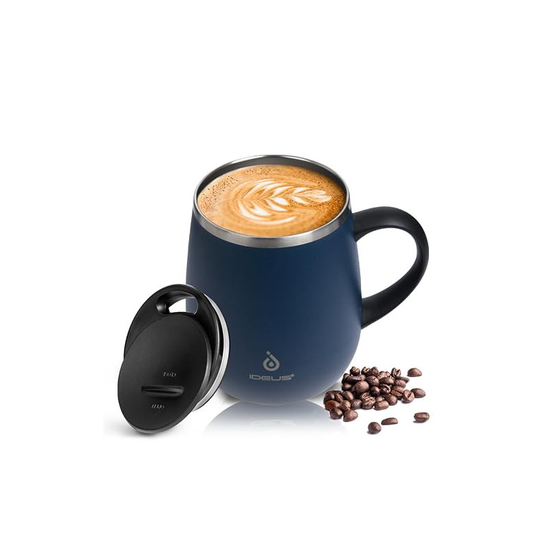 Ideus Kaffeebecher 470 ml 16 oz , doppelwandige vakuumisolierte Kaffee- und Teetasse aus Edelstahl mit rutschfestem Griff un Ideus Kaffeebecher 470 ml 16 oz , doppelwandige vakuumisolierte Kaffee- und Teetasse aus Edelstahl mit rutschfestem Griff un