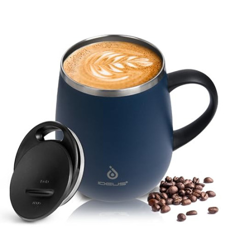 Ideus Kaffeebecher 470 ml  16 oz , doppelwandige vakuumisolierte Kaffee- und Teetasse aus Edelstahl mit rutschfestem Griff un