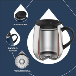 Ideus Kaffeebecher 470 ml  16 oz , doppelwandige vakuumisolierte Kaffee- und Teetasse aus Edelstahl mit rutschfestem Griff un