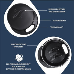 Ideus Kaffeebecher 470 ml  16 oz , doppelwandige vakuumisolierte Kaffee- und Teetasse aus Edelstahl mit rutschfestem Griff un