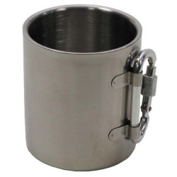 Fox Outdoor Tasse, Edelstahl, Karabiner, doppelwandig, 300 ml, Griff klappbar