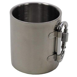 Fox Outdoor Tasse, Edelstahl, Karabiner, doppelwandig, 300 ml, Griff klappbar