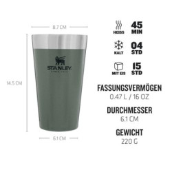 Stanley Adventure Stacking Bierkrug 473 ml - Edelstahl Thermobecher Hält 4 Stunden Kalt - BPA-Frei - Stapelbare Doppelwandige