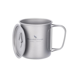 iBasingo 300ml Titan Becher Camping Tasse Outdoor Tee Kaffee Reisebecher mit Deckel & Klappgriff Leicht Wasser Becher Picknic