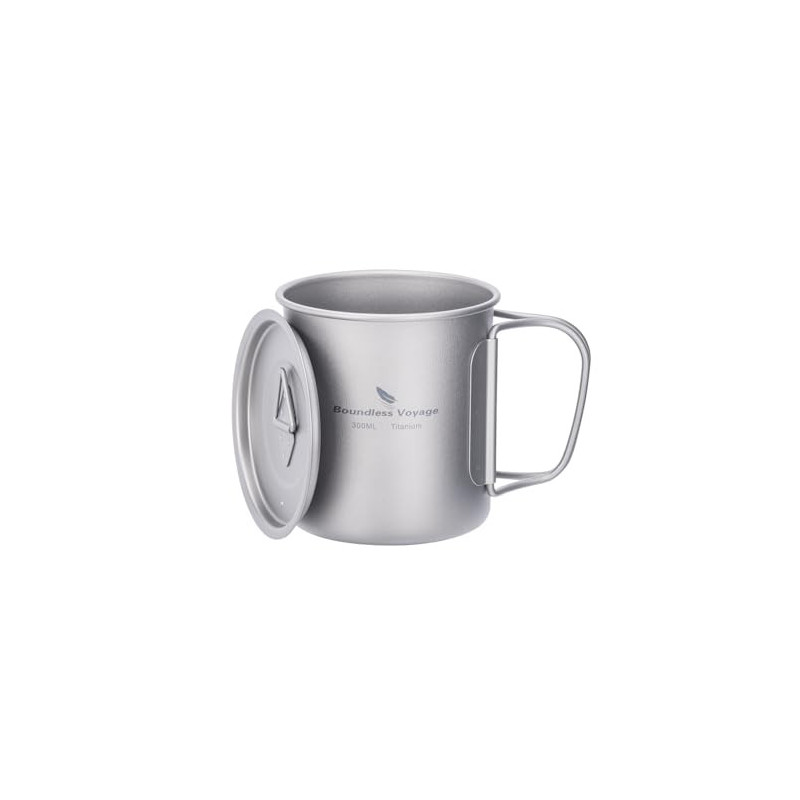 iBasingo 300ml Titan Becher Camping Tasse Outdoor Tee Kaffee Reisebecher mit Deckel & Klappgriff Leicht Wasser Becher Picknic