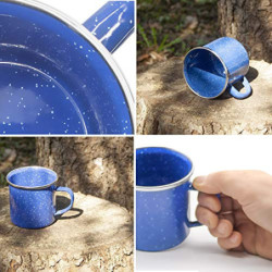 Outdoor Saxx® 1x Emaille-Tasse, Camping-Becher, unzerbrechlich, klassisches blau mit Punkten, 300ml