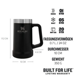 Stanley Adventure Vacuum Stein 709 ml - Thermobecher mit Henkel Hält Bier für 7 Stunden Kalt - Vintage-Inspirierte Bierkrug -