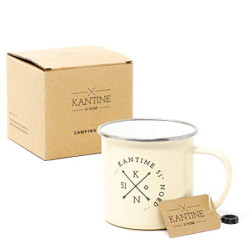 Kantine 51° Nord ® Camping Tasse 450ml | Bruchsichere Emaille Kaffeetasse mit Edelstahl Rand I Kaffeebecher für Outdoor I Ema