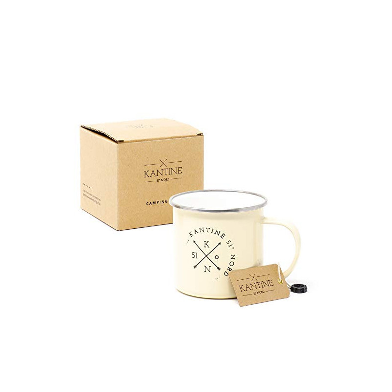 Kantine 51° Nord ® Camping Tasse 450ml | Bruchsichere Emaille Kaffeetasse mit Edelstahl Rand I Kaffeebecher für Outdoor I Ema Kantine 51° Nord ® Camping Tasse 450ml | Bruchsichere Emaille Kaffeetasse mit Edelstahl Rand I Kaffeebecher für Outdoor I Ema
