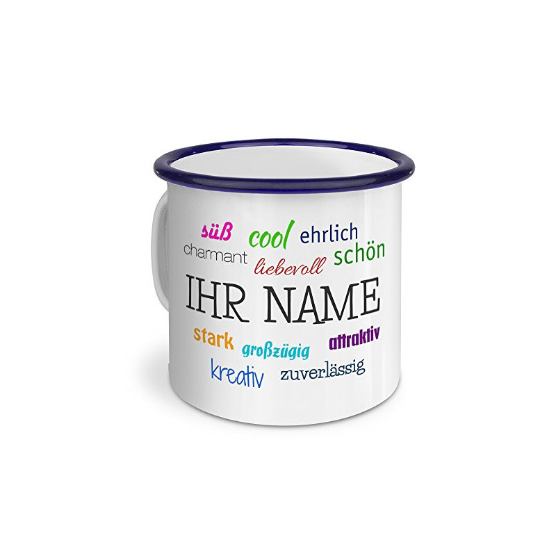 printplanet® Emaille-Tasse mit Namen personalisiert - Motiv Positive Eigenschaften - Nostalgie-Becher, Camping-Tasse, Blechta printplanet® Emaille-Tasse mit Namen personalisiert - Motiv Positive Eigenschaften - Nostalgie-Becher, Camping-Tasse, Blechta