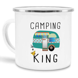 Tassendruck Emaille Tasse Camping lustig - Geschenk zum Camping/Tasse für coole Camper/Geschenk-Idee Campingfreunde - Camping