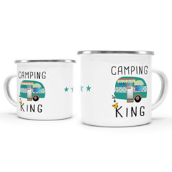 Tassendruck Emaille Tasse Camping lustig - Geschenk zum Camping/Tasse für coole Camper/Geschenk-Idee Campingfreunde - Camping