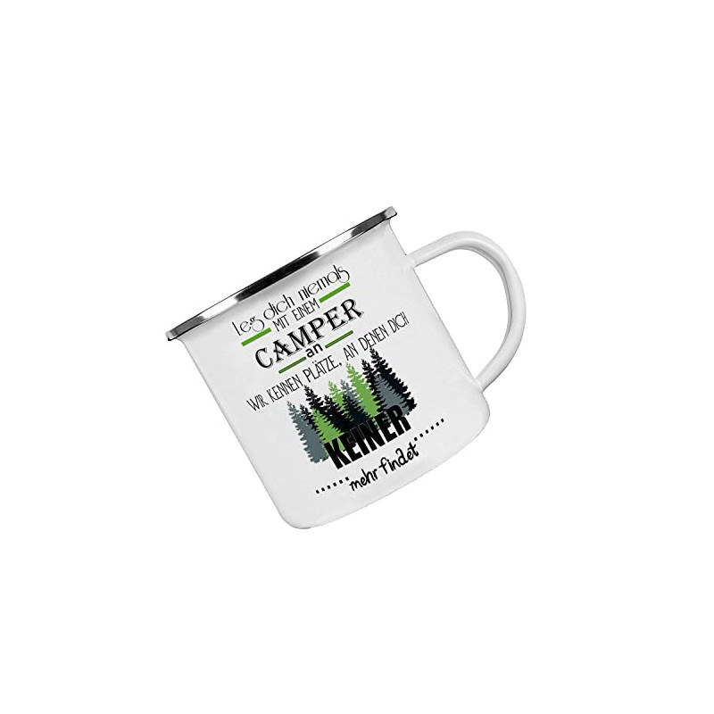 Crealuxe Emaille Tasse Leg dich niemals mit einem Camper an - wir kennen Plätze ... - Kaffeetasse mit Motiv, Campingtasse, be Crealuxe Emaille Tasse Leg dich niemals mit einem Camper an - wir kennen Plätze ... - Kaffeetasse mit Motiv, Campingtasse, be