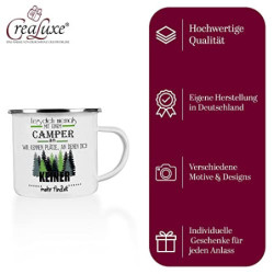 Crealuxe Emaille Tasse Leg dich niemals mit einem Camper an - wir kennen Plätze ... - Kaffeetasse mit Motiv, Campingtasse, be