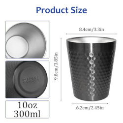 TIICOO Edelstahlbecher 2 Packungen 300 ml, Stapelbar Doppelwandig Isoliert Metall Bruchsicher Titanbeschichtete Diamantstrukt