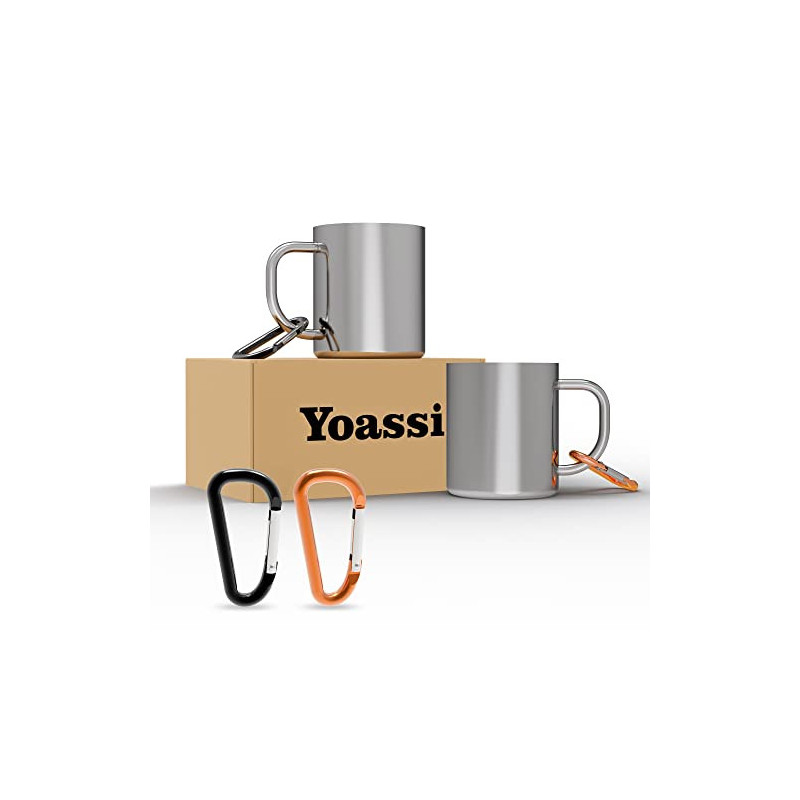 Yoassi Camping Becher Edelstahl, 2er Set Thermotasse mit Karabiner, doppelwandige Isolierbecher, Kaffeebecher Kaffeetasse Tri Yoassi Camping Becher Edelstahl, 2er Set Thermotasse mit Karabiner, doppelwandige Isolierbecher, Kaffeebecher Kaffeetasse Tri